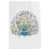 水彩フローラ孔雀 ミディアムペーパーバッグ (正面)
