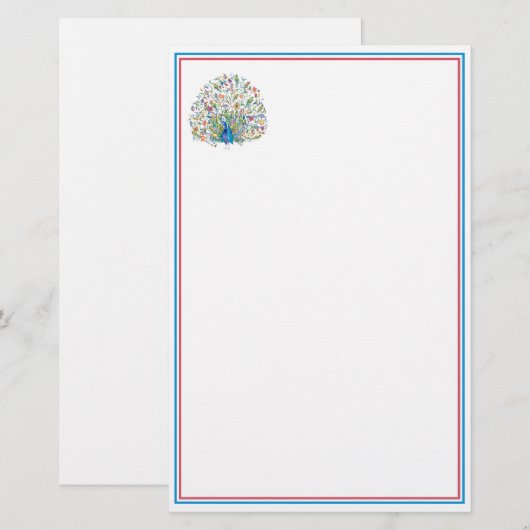 水彩フローラ孔雀 便箋 (正面/裏面)