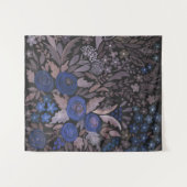 水彩フローラ小さな花ネイビーバラ茶色l タペストリー (正面(横))