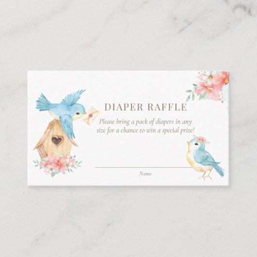 水彩フローラ小鳥女の子おむつラッフル エンクロージャーカード (正面)