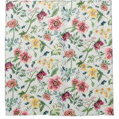 水彩フローラ山花桃色の黄色い花 シャワーカーテン (正面)