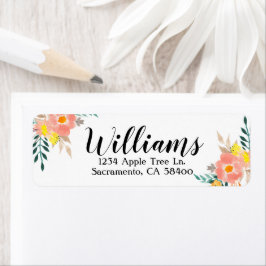 水彩フローラ差出人住所ラベル ラベル