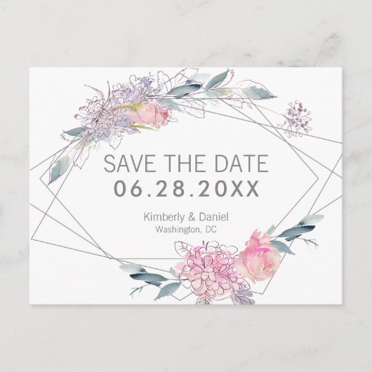 水彩フローラ幾何学日付を保存 案内ポストカード (正面)