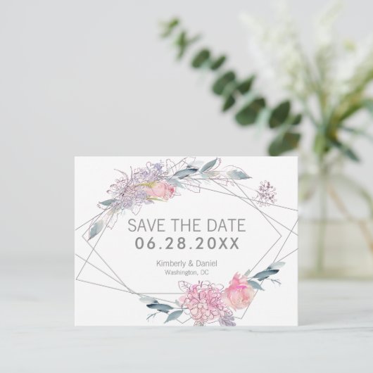 水彩フローラ幾何学日付を保存 案内ポストカード (スタンド正面)