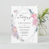 水彩フローラ幾何学的結婚式招待状 招待状 (スタンド正面)