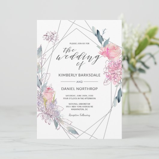 水彩フローラ幾何学的結婚式招待状 招待状 (スタンド正面)