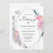 水彩フローラ幾何学的結婚式招待状 招待状 (正面/裏面)