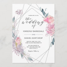 水彩フローラ幾何学的結婚式招待状
