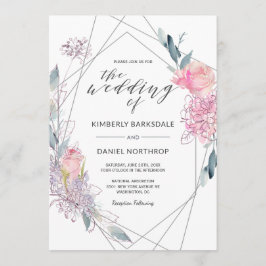 水彩フローラ幾何学的結婚式招待状 招待状