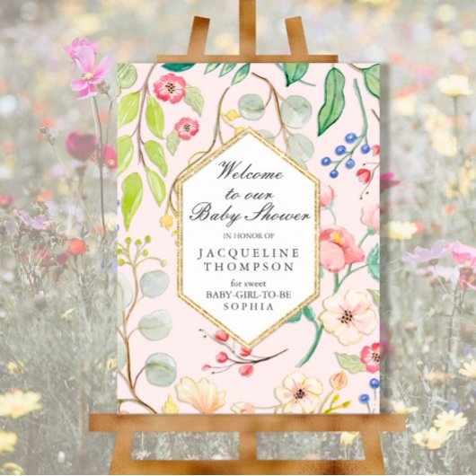 水彩フローラ幾何学的金ゴールドパステルフラワー ポスター