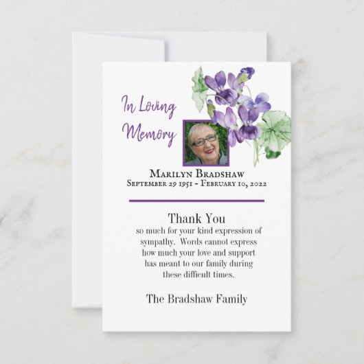 水彩フローラ忌引写真 サンキューカード (正面)