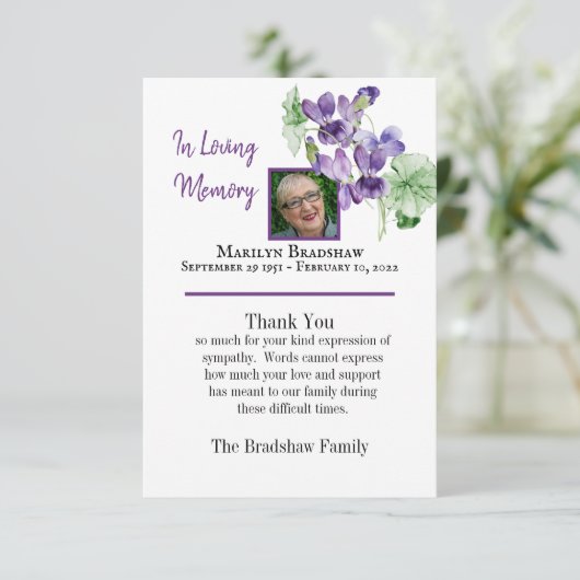 水彩フローラ忌引写真 サンキューカード (スタンド正面)