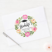 水彩フローラ手墨画卒業カスタム ラウンドシール (封筒)