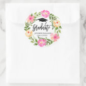 水彩フローラ手墨画卒業カスタム ラウンドシール (バッグ)