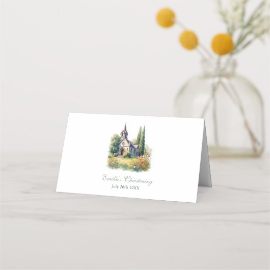 水彩フローラ教会バプテスマ《キリスト教》洗礼式や命名式 プレイスカード (正面)