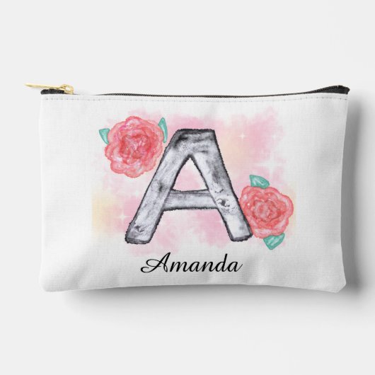 水彩フローラ文字A アクセサリーポーチ (正面)