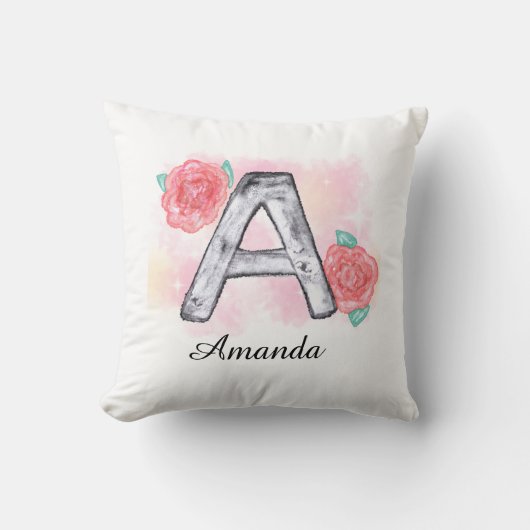 水彩フローラ文字A クッション (正面)