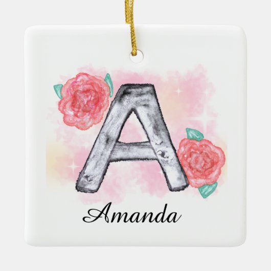 水彩フローラ文字A セラミックオーナメント (正面)