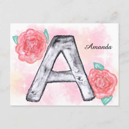 水彩フローラ文字A ポストカード (正面)
