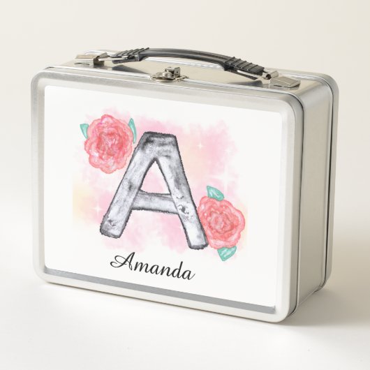 水彩フローラ文字A メタルランチボックス (正面)