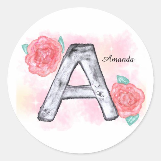 水彩フローラ文字A ラウンドシール (正面)