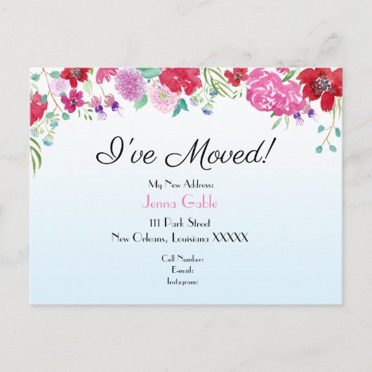 水彩フローラ新しい住所の移動 案内ポストカード (正面)