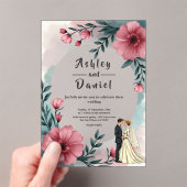 水彩フローラ新郎新婦エレガントな結婚式 アクリル招待状 (インサイチュ (ポータブル))