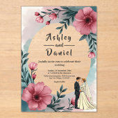 水彩フローラ新郎新婦エレガントな結婚式 アクリル招待状 (正面)