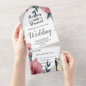 水彩フローラ新郎新婦エレガントな結婚式 オールインワン招待状 (貼ってはがせる)