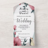 水彩フローラ新郎新婦エレガントな結婚式 オールインワン招待状 (内側)