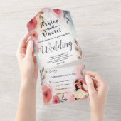 水彩フローラ新郎新婦エレガントな結婚式 オールインワン招待状 (貼ってはがせる)