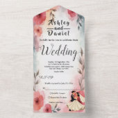 水彩フローラ新郎新婦エレガントな結婚式 オールインワン招待状 (内側)
