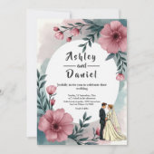 水彩フローラ新郎新婦エレガントな結婚式 招待状 (正面)