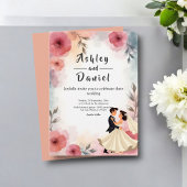 水彩フローラ新郎新婦エレガントな結婚式 招待状