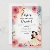 水彩フローラ新郎新婦エレガントな結婚式 招待状 (正面)