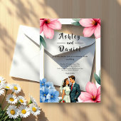 水彩フローラ新郎新婦サマー結婚ズ アクリル招待状