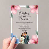 水彩フローラ新郎新婦サマー結婚ズ アクリル招待状 (インサイチュ (ポータブル))