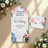 水彩フローラ新郎新婦サマー結婚ズ オールインワン招待状