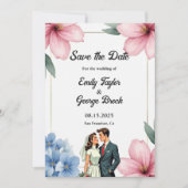水彩フローラ新郎新婦サマー結婚ズ セーブザデート (正面)