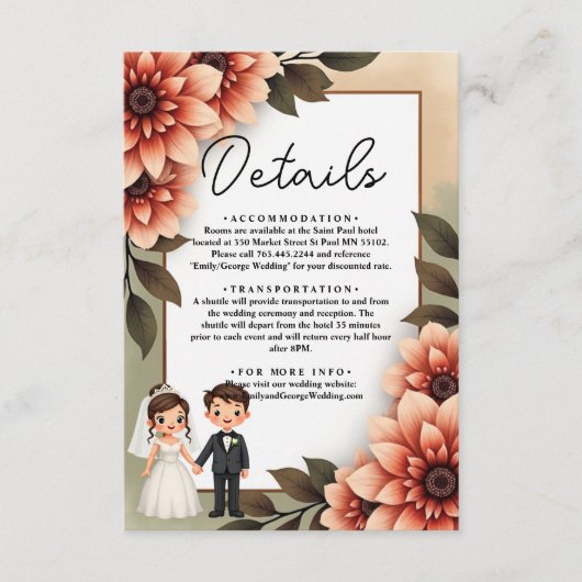 水彩フローラ新郎新婦ロマンチック結婚ズ エンクロージャーカード (正面)