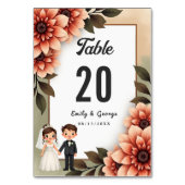 水彩フローラ新郎新婦ロマンチック結婚ズ テーブルナンバー (正面)