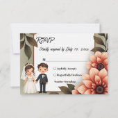 水彩フローラ新郎新婦ロマンチック結婚ズ 出欠カード (正面)