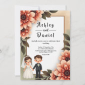 水彩フローラ新郎新婦ロマンチック結婚ズ 招待状 (正面)