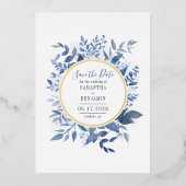 水彩フローラ日付スクリプトの保存 箔招待状 (正面)