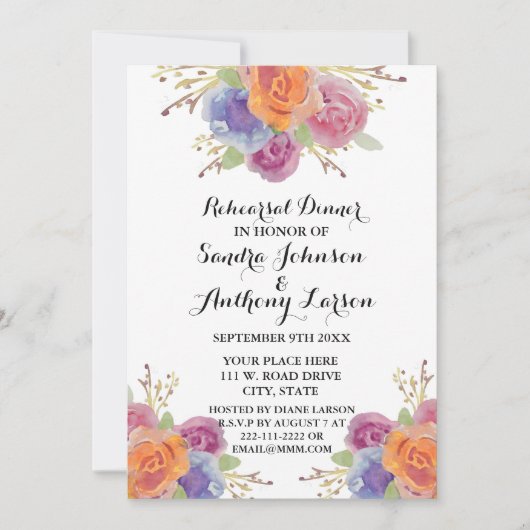 水彩フローラ明るいリハーサル招待状 招待状 (正面)