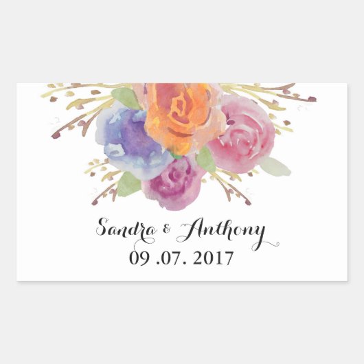 水彩フローラ明るい結婚式用シール 長方形シール (正面)