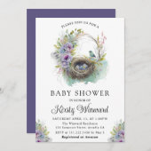 水彩フローラ春バードネストベビーシャワー 招待状 (正面/裏面)