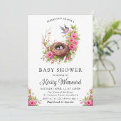 水彩フローラ春バードネストベビーシャワー 招待状 (スタンド正面)