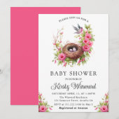 水彩フローラ春バードネストベビーシャワー 招待状 (正面/裏面)
