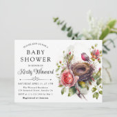 水彩フローラ春バードネストベビーシャワー 招待状 (スタンド正面)